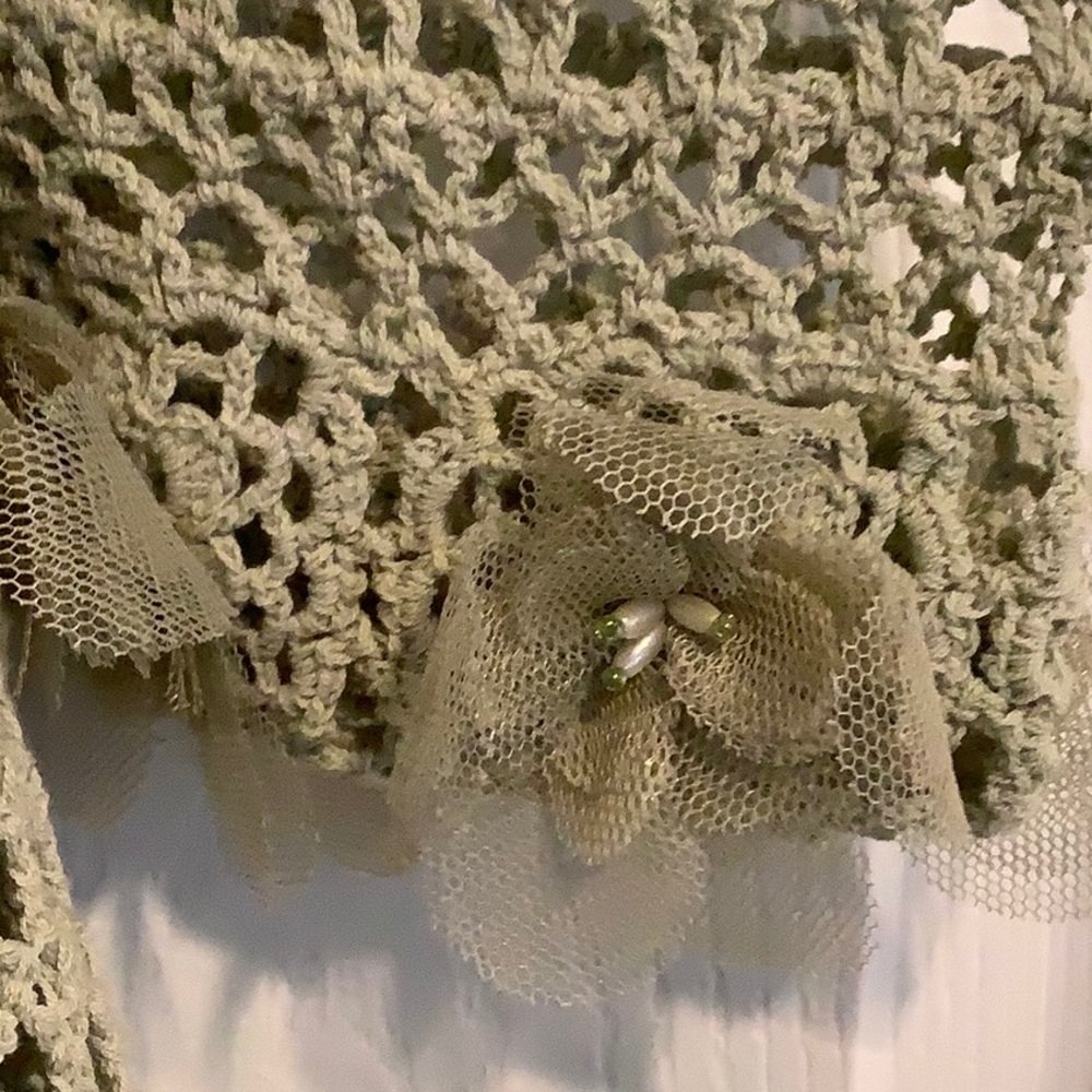 VERY VERA Green Open Knit Overlay Floral Cottagecore Bohemian Top/Skirt Set L - Picture 5 of 9